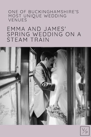 Emma and James share a moment in a vintage railway carriage at Buckinghamshire Railway Centre