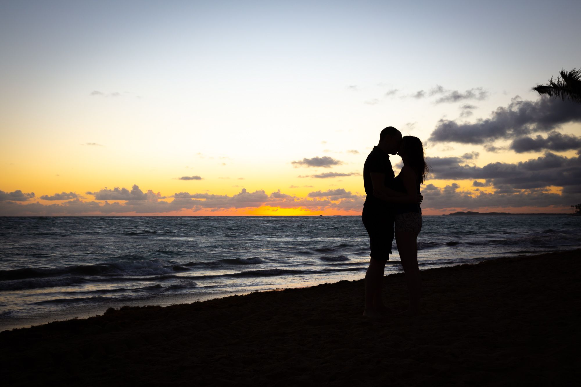 Sunrise silhouette photo on the beach in the Dominican Republic. 