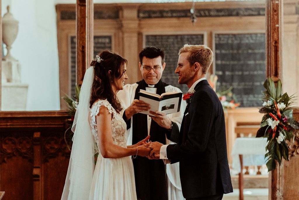 Jenny and Charlie Caribbean themed wedding - church ceremony - photography by Jess Soper Photogaphy, videography by Veiled Productions