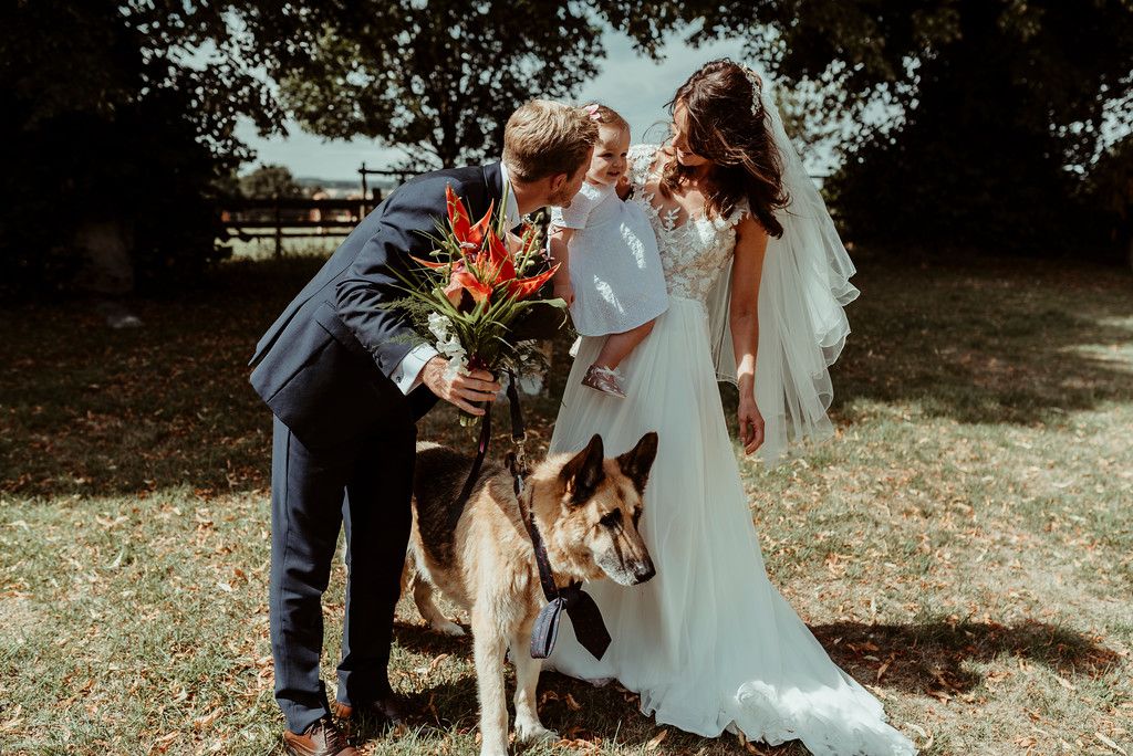 Jenny and Charlie Caribbean themed wedding - family photo dogs at weddings - photography by Jess Soper Photogaphy, videography by Veiled Productions