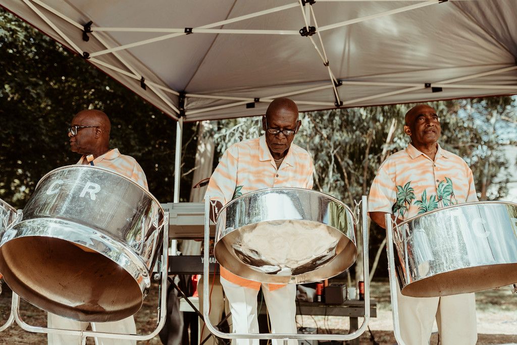 Jenny and Charlie Caribbean themed wedding - Afternoon entertainment steel drums - photography by Jess Soper Photogaphy, videography by Veiled Productions