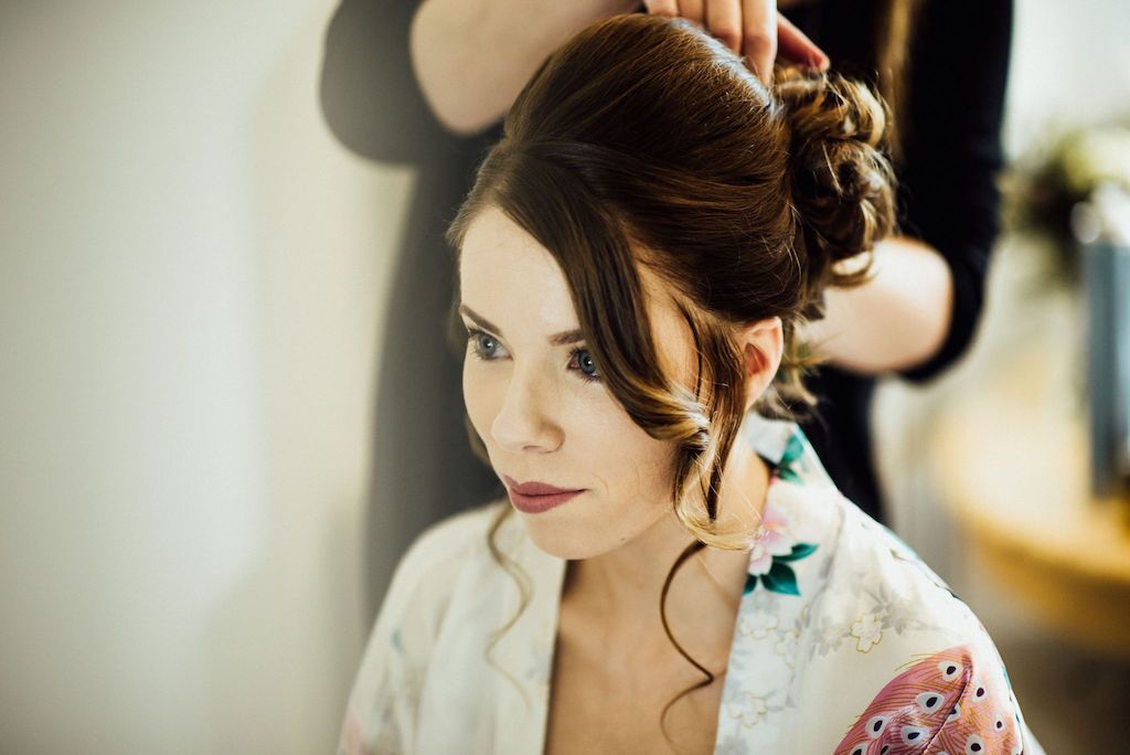 Jess getting ready at home - photo by Michelle Wood Photographer, video by Veiled Productions - Shuttleworth House wedding videographer