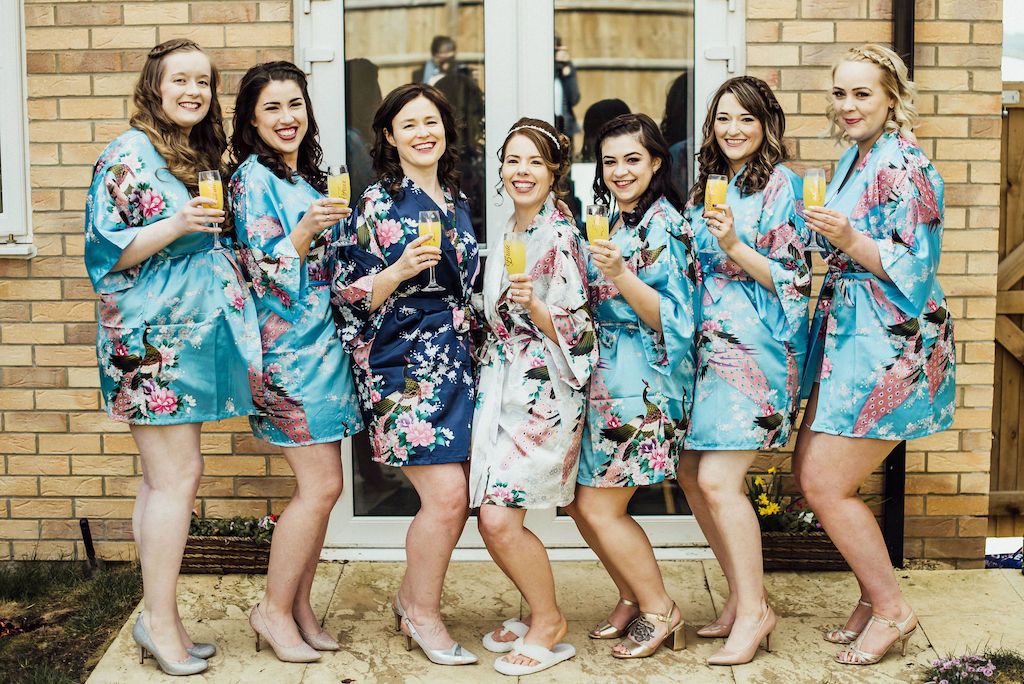 Jess and her bridesmaids all ready in their dressing gowns - photo by Michelle Wood Photographer, video by Veiled Productions - Shuttleworth House wedding videographer