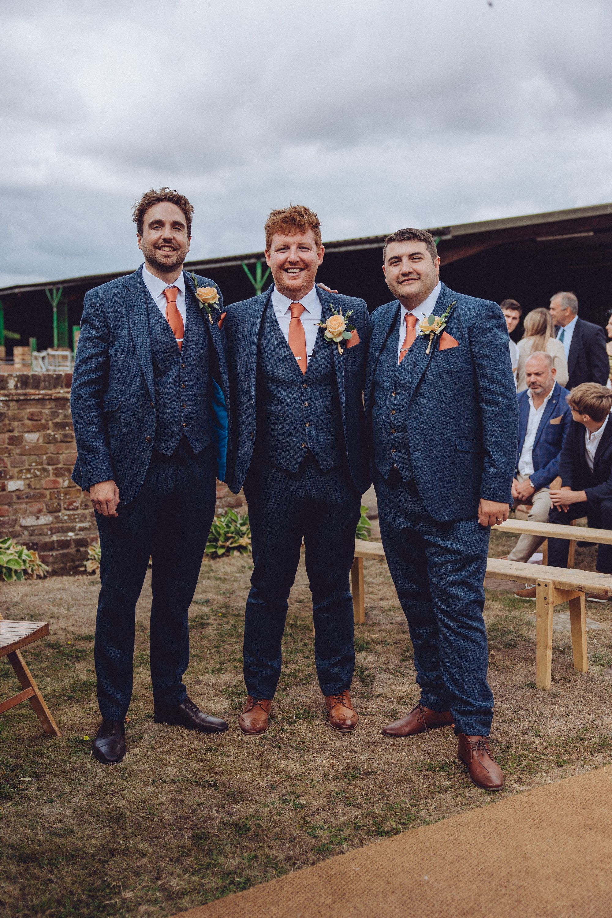 Dan and his best men stood at the top of the aisle in the farm gardens prior to the personal wedding ceremony. Photo thanks to Fordtography.