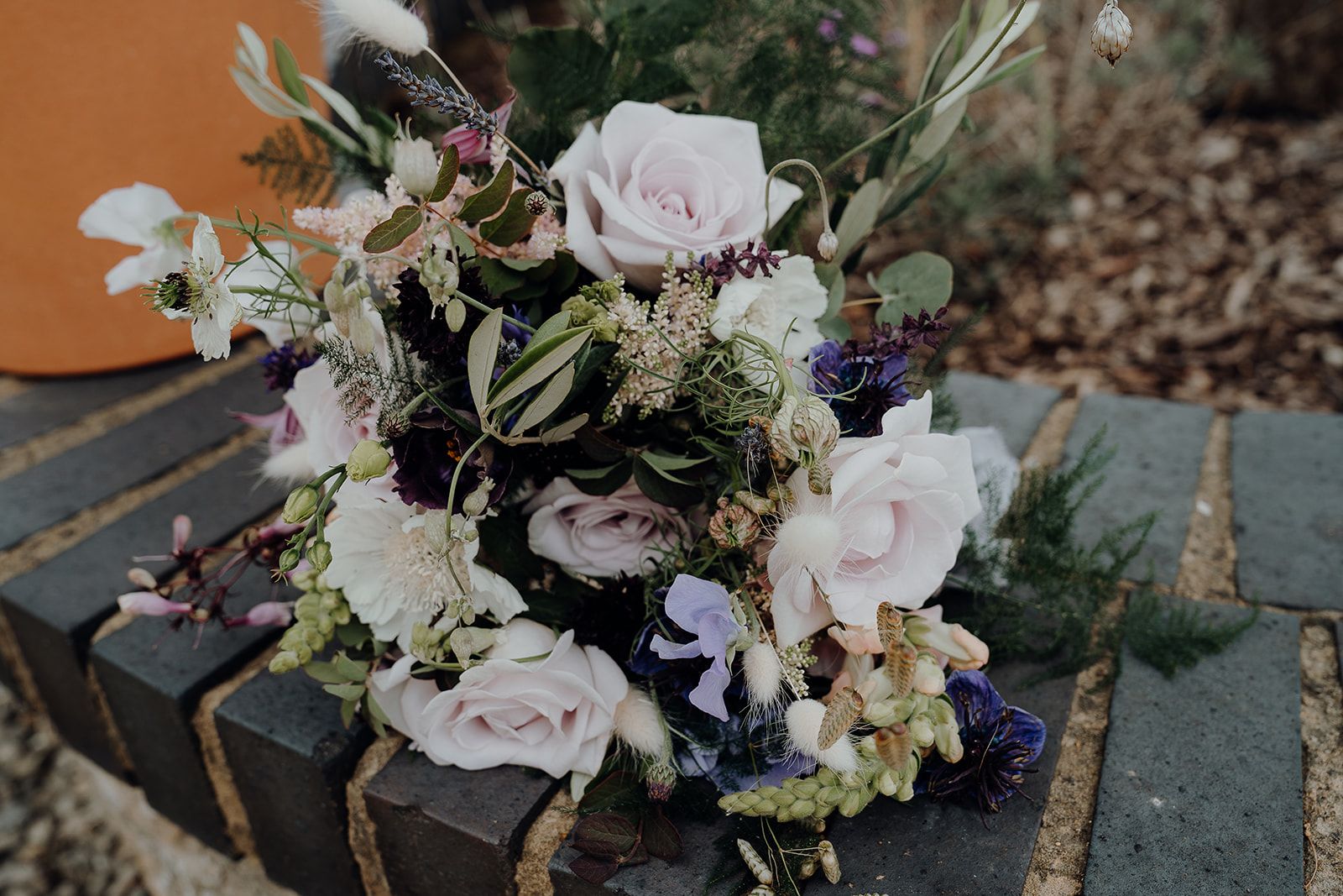 Georgie's stunning bridal bouquet by Bloomers of Brackley including roses, lavender, eucalyptus. Photo thanks to Sam and Steve Photography.