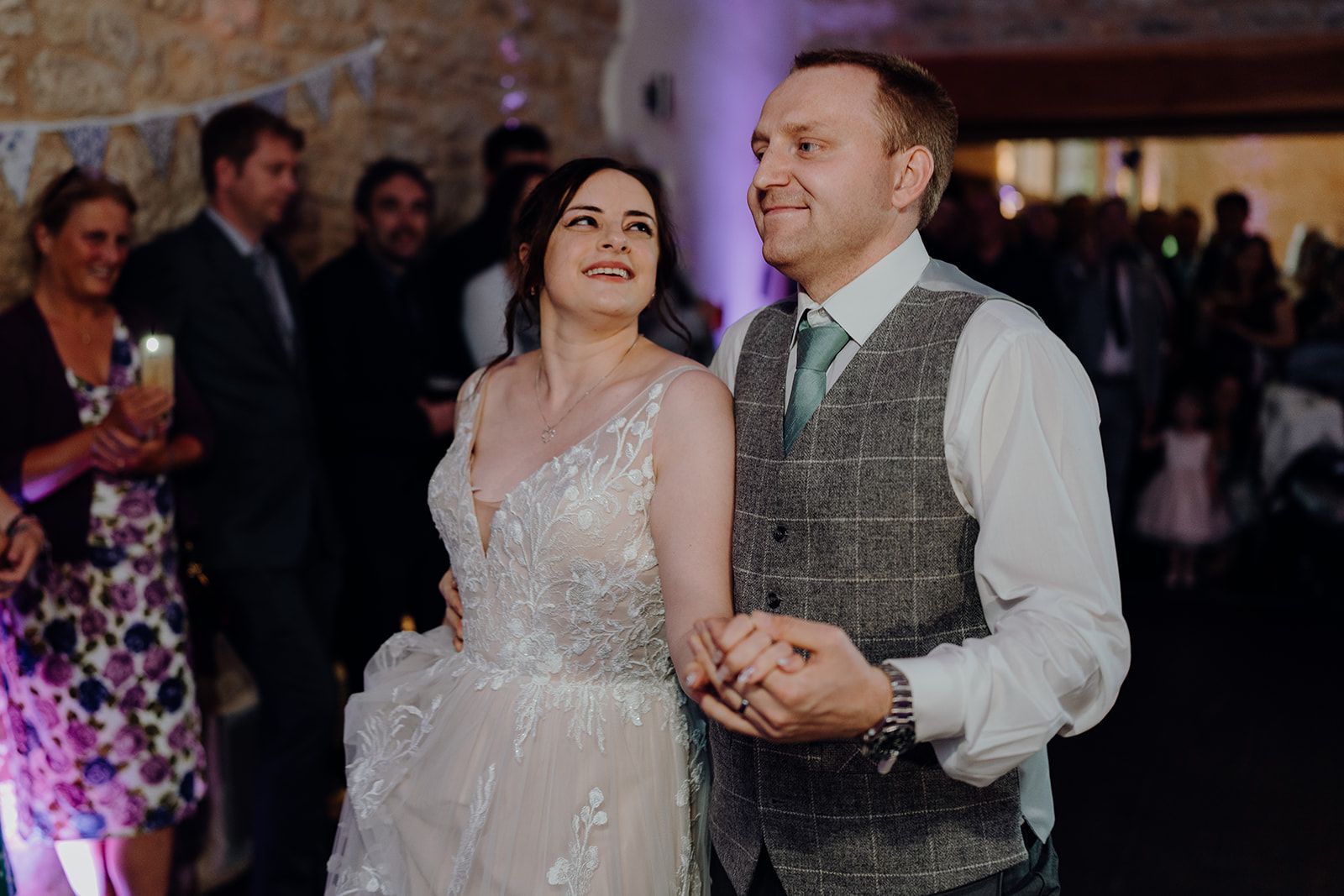 Georgie looking at James during their choreographed first dance. Photo thanks to Sam and Steve Photography. 