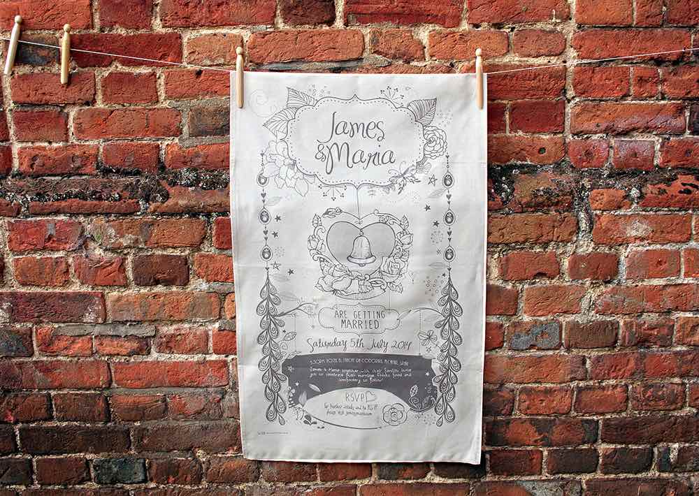 Unique wedding invitations: tea towels